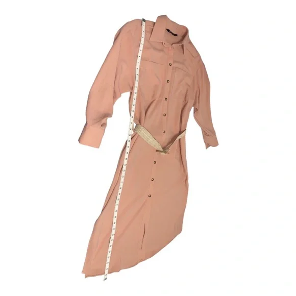 Zara Midi Oversized Belted Pink Shirtdress with Side Split | Size S - Picture 7 of 13